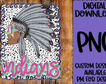 Indians School Mascot, Mascot Sunglasses, Preppy Mascot, School Spirit png, Sports, PNG INSTANT DOWNLOAD Sublimation, Dtf, Print and Cut