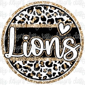 Lions Gold Glitter School Mascot, School Spirit png, Svg PNG Instant Download Print and Cut File Sublimation DTF