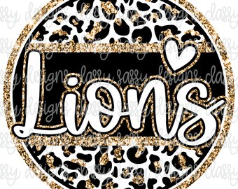 Lions Gold Glitter School Mascot, School Spirit png, Svg PNG Instant Download Print and Cut File Sublimation DTF