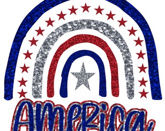 Amerika regenboog rood wit blauw glitter vlag patriottische 4 juli PNG INSTANT DOWNLOAD gesneden bestand silhouet Cricut sublimatie