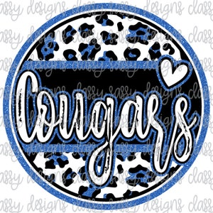 Cougars Royal Blue Glitter School Spirit School Mascot Leopard Svg PNG INSTANT DOWNLOAD Print and Cut File Silhouette Cricut Sublimation