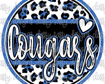 Cougars Royal Blue Glitter School Spirit School Mascot Leopard Svg PNG DESCARGA INSTANTE Imprimir y cortar archivo silueta Cricut Sublimación