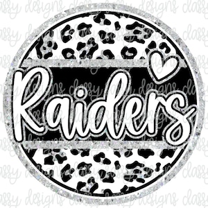 Raiders Silver Glitter School Mascot Leopard Cheetah Animal Print Sublimation Transfer Ready to Press