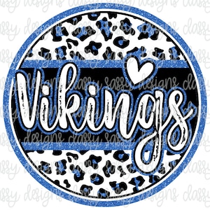 Vikings Royal Blue School Mascot Leopard Cheetah Animal Print Sublimation Transfer Ready to Press