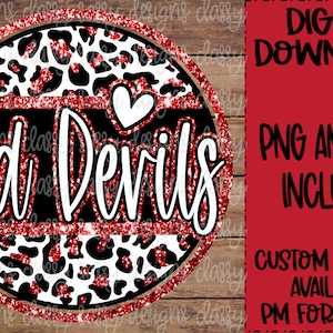 Mascota de la escuela con purpurina roja de los Diablos Rojos, espíritu escolar png, deportes png, Svg PNG DESCARGA INSTANTÁNEA Sublimación, Dtf, Impresión y corte