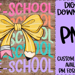 Pré-escola, Pré-escolar, 1ª série, Laço de lápis, Primeiro dia de aula, Volta às aulas, PNG DOWNLOAD INSTANTÂNEO Imprimir e cortar arquivo, Sublimação, Dtf