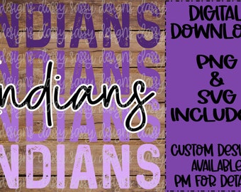 Indians Purple School Mascot, School Spirit png, Sports png, Svg PNG INSTANT DOWNLOAD Sublimation, Dtf, Print and Cut