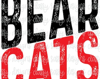 Mascota de la escuela Bearcats Red Nombre Pastel Svg PNG DESCARGA INSTANTÁNEA Archivo para imprimir y cortar Silueta Cricut Sublimación