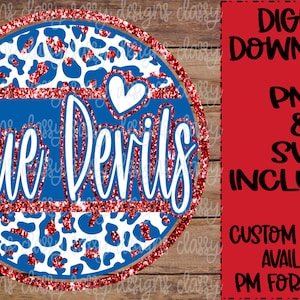 Mascota de la escuela con purpurina azul y roja de Blue Devils, espíritu escolar png, deportes png, Svg PNG DESCARGA INSTANTÁNEA Sublimación, Dtf, impresión y corte