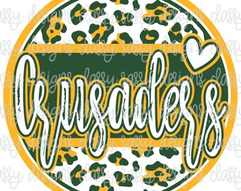 Crusaders Yellow and Green School Mascot Leopard Cheetah Svg PNG INSTANT DOWNLOAD Print and Cut File Silhouette Cricut Sublimation