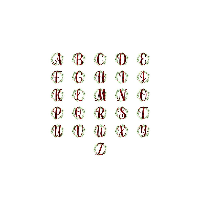 Red Buffalo Plaid Monogram Letters with Wreath Full Alphabet PNG INSTANT DOWNLOAD Print and Cut File Silhouette Cricut Sublimation Mug