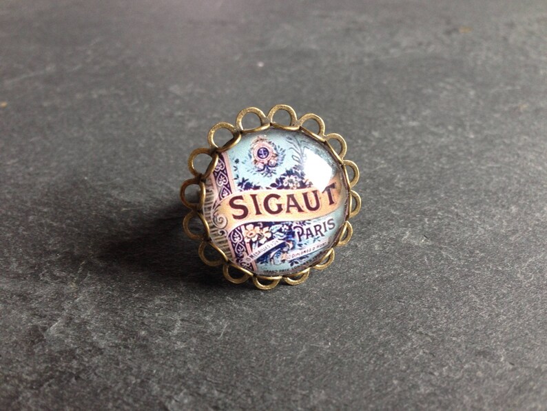 bague vintage ronde, bleue Sigaut image 1