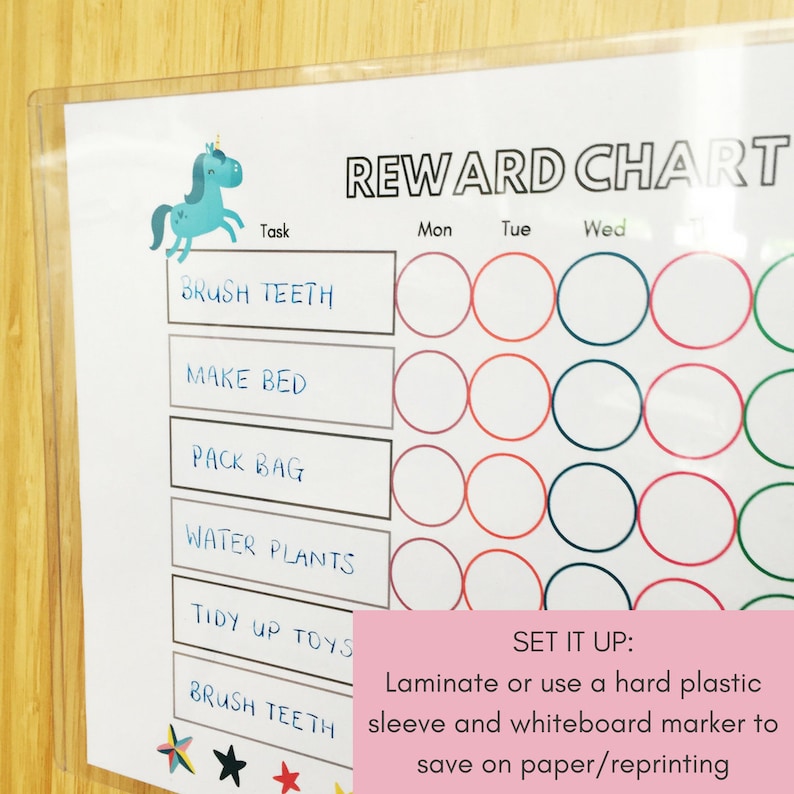 unicorn reward chart printable kids chore chart chore