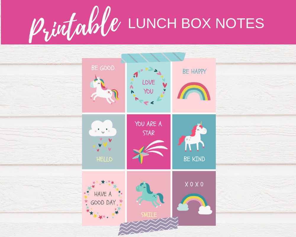 Unicorn lunchbox notes, Preschool lunch box notes, Printable lunch note...