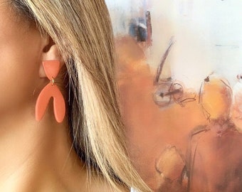 Terracotta Wishbone Statement Earrings, Arch Earrings, Modern Minimalist Clay Earrings, Contemporary Lightweight Earrings