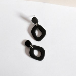 Black Drop Earrings, Matte Black Organic Shape Earrings, Elegant Hoop Earrings, Gift for Her