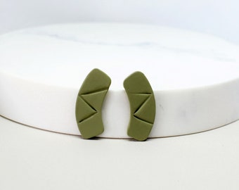 Green Statement Stud Earrings, Modern Minimalist Textured Earrings, Handmade Gift Ideas for Her