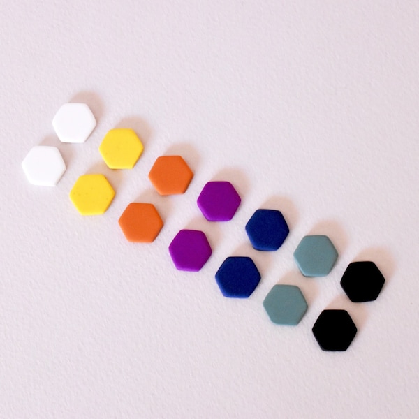 Hexagon Stud Earrings Minimalist, Geometric Earrings Polymer Clay, Colorful Earrings Unisex