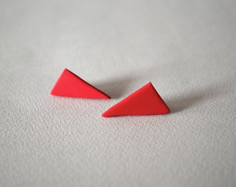 Red Triangle Earrings, Cherry Red Triangle Studs, Triangle Earrings, Minimalist Red Earrings, Gift Ideas for Woman