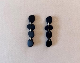 Matte Black Organic Shape Statement Earrings, Handmade Clay Dangle Earrings, Modern Drop Earrings, Gifts For Her