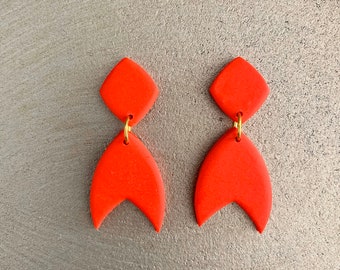 Red Statement Earrings, Handmade Polymer Clay Earrings, Modern Minimalist Earrings, Simple Elegant Dangle Earrings, Women Gifts