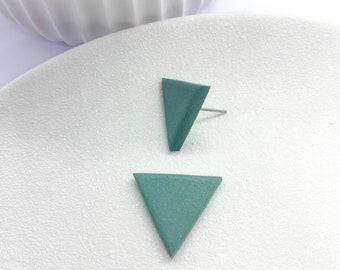 Sage Green Triangle Stud Earrings, Modern Minimalist Geometric Everyday Earrings, Triangle Studs Green, Woman Gift