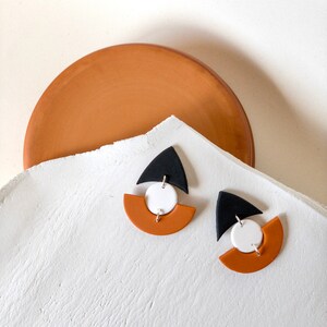 Bold Contemporary Statement Earrings, Black White Terracotta Geometric Clay Earrings