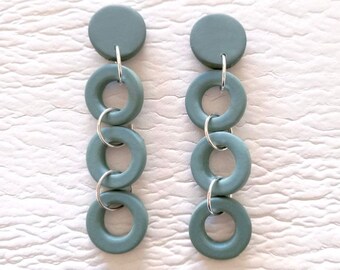 Green Circle Earrings, Sage Green Statement Earrings, Modern Minimalist Clay Earrings, Women Gift