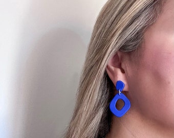 Blue Drop Earrings, Cobalt Blue Organic Shape Earrings, Elegant Hoop Earrings, Gift for Her