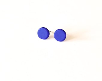 Orecchini a bottone rotondi blu, gioielli minimalisti per tutti i giorni, borchie blu cobalto
