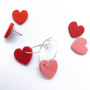 Red & Pink Heart Earrings, Handmade Polymer Clay Studs