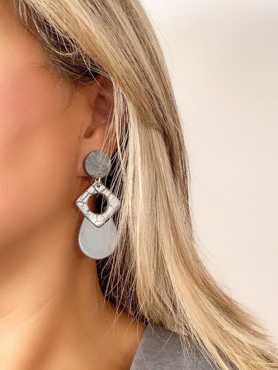 Grey statement best sale earrings