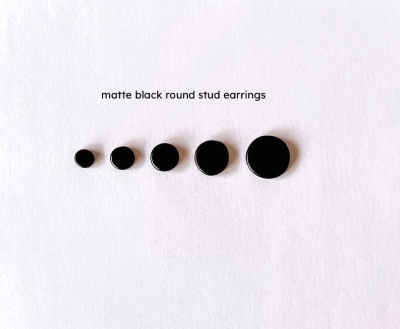 Matte Black Studs, Black Round Stud Earrings, Simple Earrings Black, Hypoallergenic zdjęcie 4