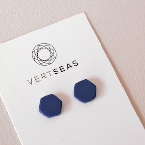 Marineblau Hexagon Ohrstecker, Kleine Geometrische Schmuck