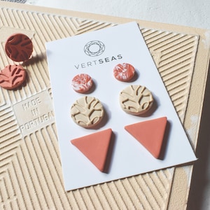 Clay Studs Pack, Handmade Polymer Clay Stud Trio, Minimalist Everyday Earrings, Set of Studs, Women Gift