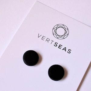 Matte Black Clay Stud Earrings, Minimalist Everyday Studs