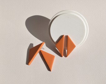 Terracotta Triangle Clay Stud Earrings, Modern Minimalist Geometric Statement Stud Earrings, Large Studs, Women Gift