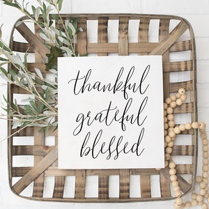 thankful grateful blessed printable, print, square sign, wall art, wall decor, thankful grateful blessed sign, art print