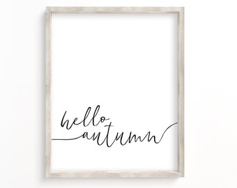 hello autumn printable, autumn printable, fall decor, fall wall art, autumn decor, printable art, autumn sign