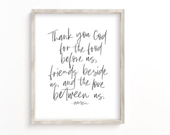 Thank you God for the food before us printable, friends beside us print, dining room sign