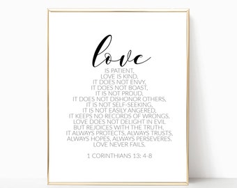 Love is patient printable, 1 Corinthians 13 print, bible quote print, art print, wall art, bible verse wall art, printable wall art
