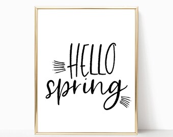 Hello Spring printable, Spring print, Spring printable, Easter decor, spring wall decor, Spring decor, Spring wall art, sign