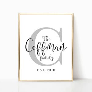 Custom Established family sign, last name sign, printable, print, personalized gift, wedding gift, housewarming gift, anniversary gift