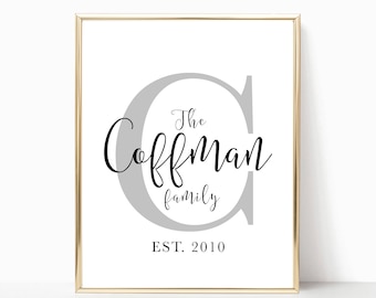 Custom Established family sign, last name sign, printable, print, personalized gift, wedding gift, housewarming gift, anniversary gift