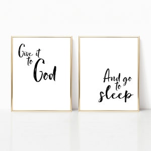 Dáselo a Dios y vete a dormir imprimible, imprimir, dáselo a Dios señal, conjunto imprimible, decoración de dormitorio, arte de pared grande, arte de pared cristiano,