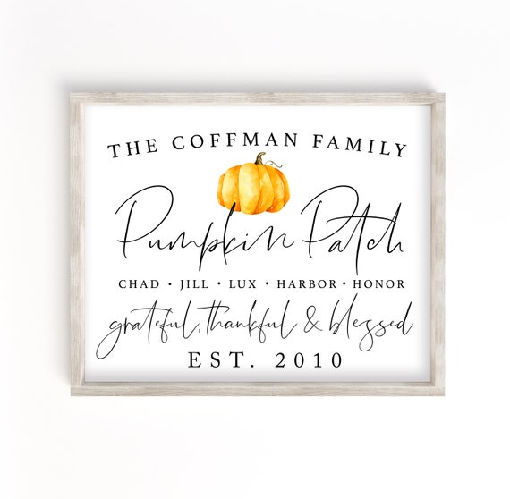 Personalized FAMILY Pumpkin patch printable, Fall printable, pumpkin family name sign, fall wall art, autumn printable, printable art, print