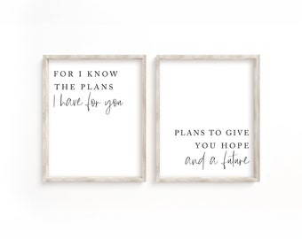 For I know the plans I have for you printable set, Jeremiah 29:11, Christian wall art, bible verse wall art