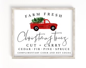 Farm fresh Christmas tree printable, Christmas tree print, Christmas printable, Farmhouse Christmas sign, Red truck Christmas sign, wall art
