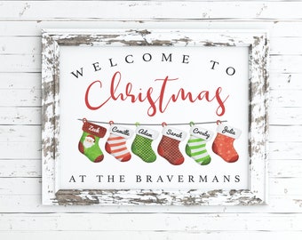 Custom christmas sign, personalized christmas print, stocking printable, holiday decor, christmas printable, printable art, wall art,