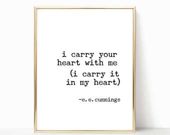 I carry your heart with me printable, e.e. Cummings quote printable, e.e. cummings print, ee cummings wall art, home decor, wall decor, poem